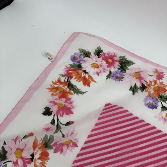 Vintage Unbranded Floral Stripe Square Scarf Italy Accessory - Picture 6 of 10
